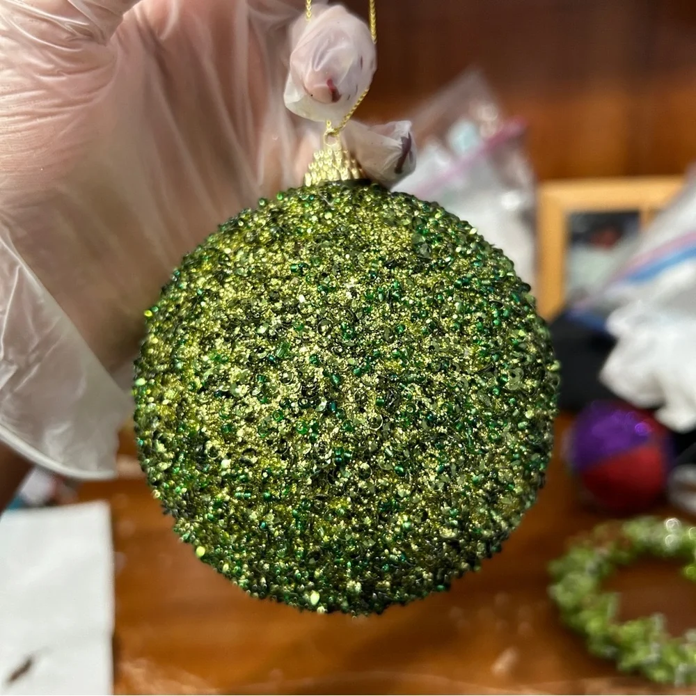 Green Glitter Sparkly Bulb Ornament - “Coy”